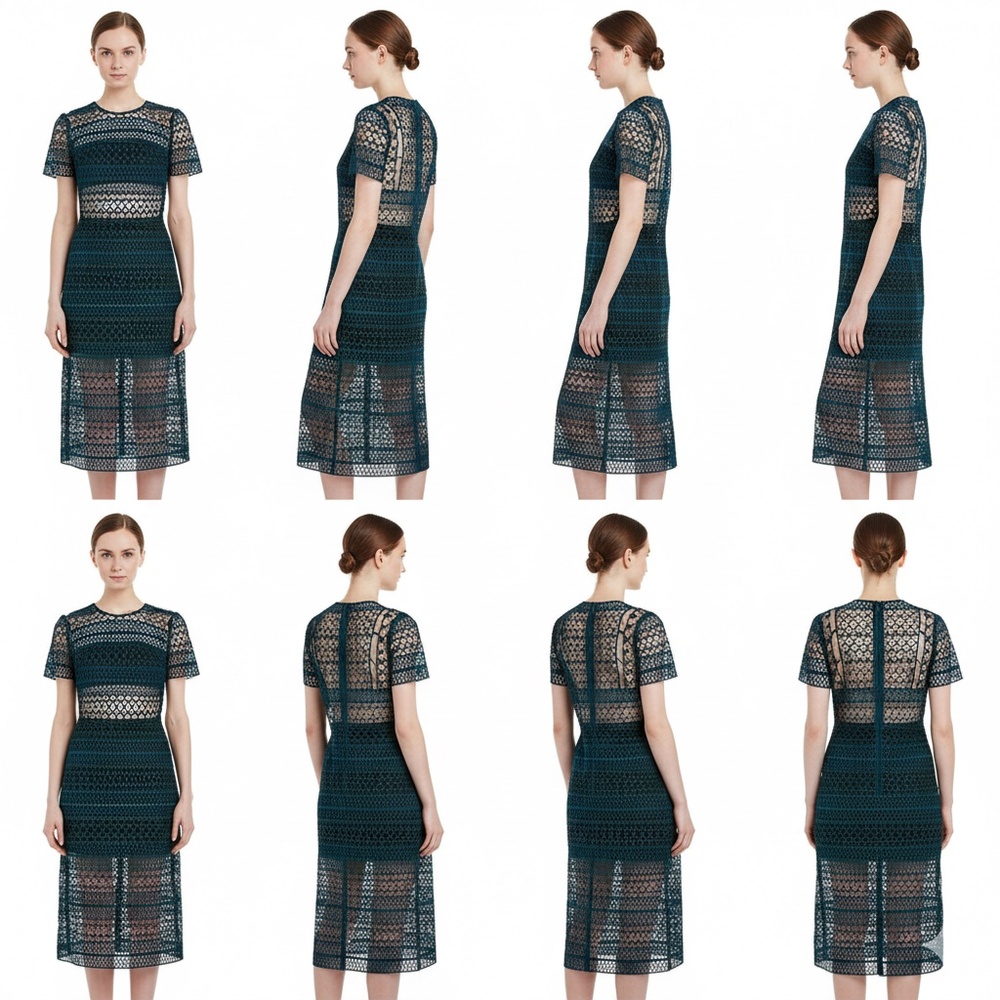 Karina Grimaldi *Unique* Ben Crochet Midi Dress XS Dark Green Black Sheer Lace